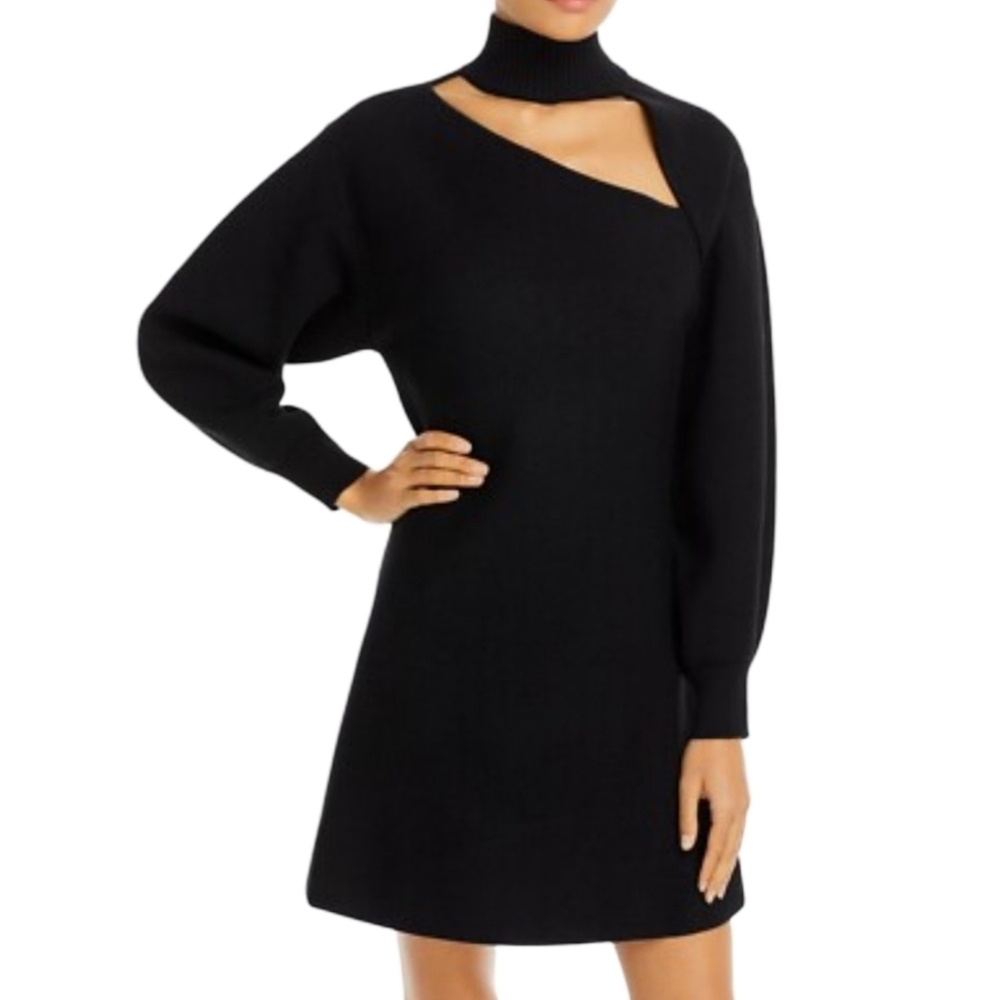 Aqua V2802 Womens Black Frances Knit Turtleneck Cutout Dress Size Small